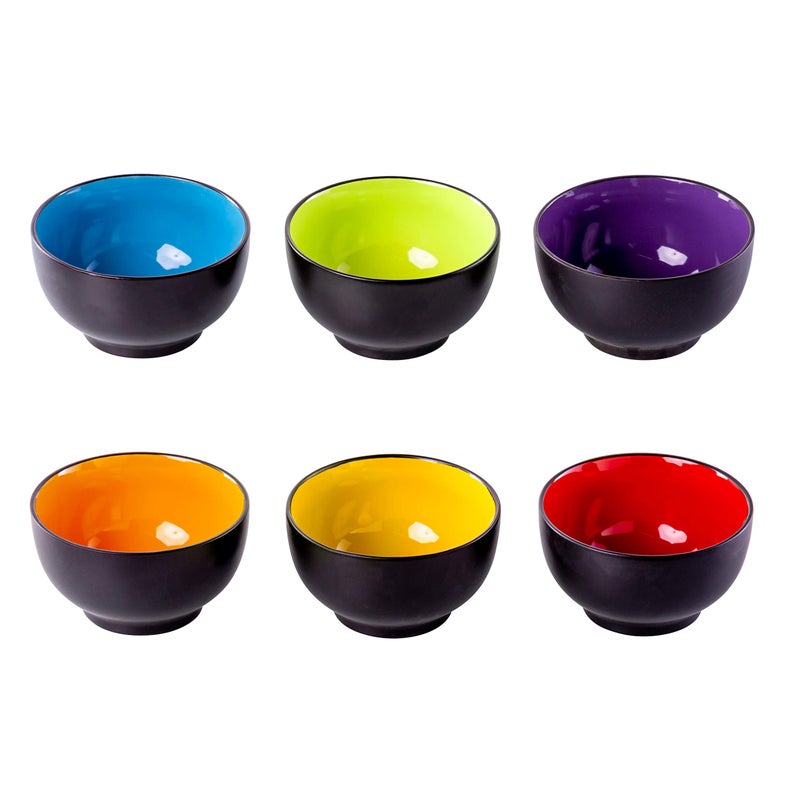 Klikel 6 Pack of Soup Bowls - Dishwasher And Microwave Safe Ceramic Bowl Set - Black With Color Inside - Large 18oz - 5 1/2 Inch Round - Image 4